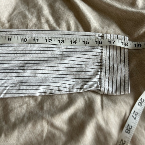 Chaps Light Academia Black and White 3/4 Sleeve Striped Casual Layering Shirt - Picture 7 of 7